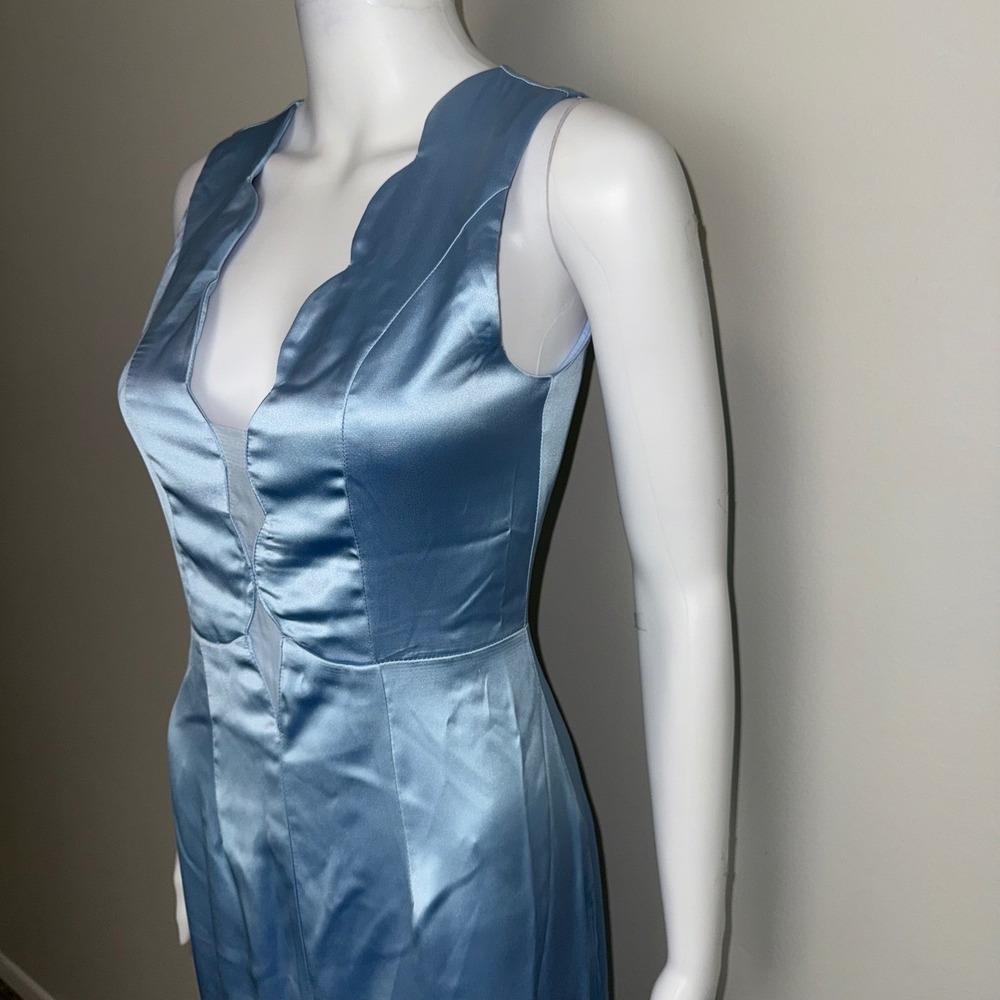 Commense Light Blue Sleeveless Formal Dress Scalloped V Neck Slit Occasion XS - Picture 16 of 17